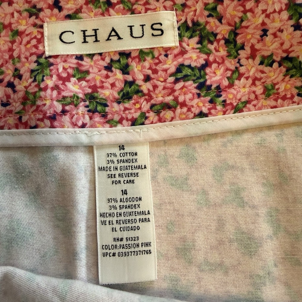 VTG Chaus Skirt Women 14 Mini Pink Floral Stretch Zip Classic Boho Y2K Clueless - Picture 3 of 7
